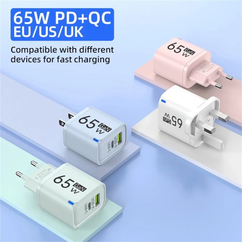 65W PD USB-C Fast Charger — Quick Charge Wall Adapter for iPhone 16/17, Samsung, Xiaomi, Huawei, OnePlus — EU/US/UK Travel Plug