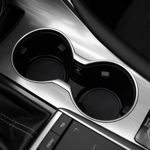 2 unidades de tapetes de silicone antiderrapantes para porta-copos do carro com aplique decorativo, acessórios de interior — preto