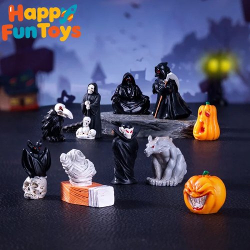 Mini-Halloween-Deko aus Harz – Kürbis, Geist, Rabe, Totenkopf, Miniaturen für Puppenhaus & DIY-Basteln