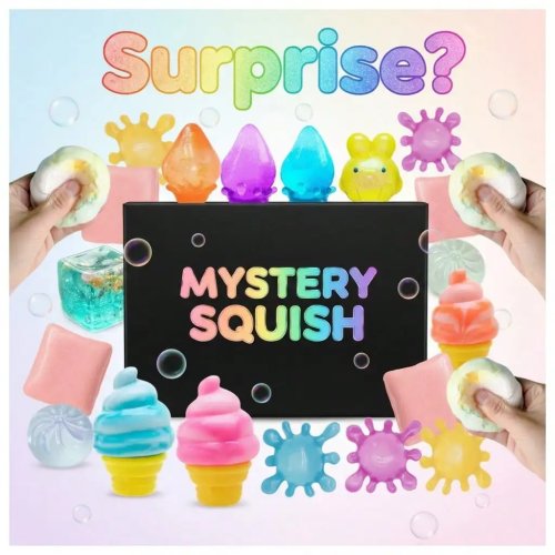 Squishy casuale — Box sorpresa (blind box): giocattolo anti‑stress slow‑rise (cono gelato, goccia d'acqua/maltosio, toast fragola, conchiglia, palla croccante/virus, panino, coniglietto, ecc.)