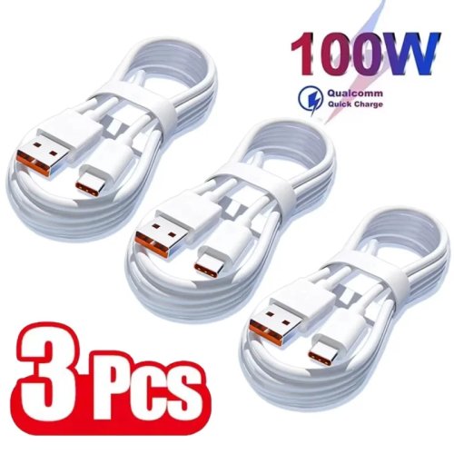 3-Pack USB-C 6A 100W Fast Charging & Data Cables for Samsung, Huawei, Xiaomi, Redmi