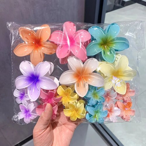 Pack 3/18 pinzas de pelo flor ‘Egg’ en degradado colores candy, pinza tipo tiburón para coleta cardada, accesorios de cabello