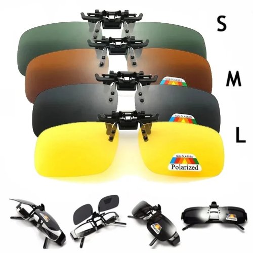 Clip-On Sonnenbrille, polarisiert, Flip‑Up – 4 Linsenfarben (Grauoptionen), UV380 – für Auto, Angeln & Nachtsehen