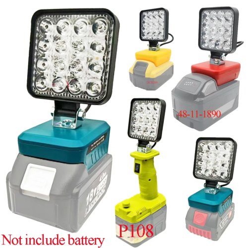 Latarka / lampa warsztatowa LED na akumulator litowy, kompatybilna z Makita, DeWalt, Bosch, Milwaukee, Ryobi — przenośna do warsztatu i na kemping