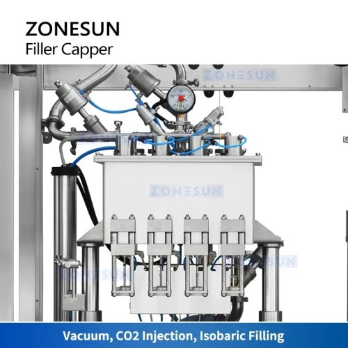ZONESUN ZS-CFC4 Dây chuyền chiết rót và đóng nắp chai bia tự động isobar — Máy chiết rót cho đồ uống có gas