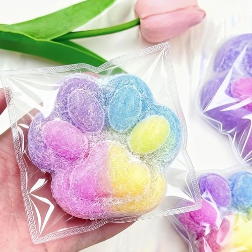 특대 고양이 발바닥 스트레스 완화 장난감 — 부드러운 고무, 3색, 손가락 마사지용 스퀴시, 귀여운 발바닥 무늬 — 발렌타인 선물·크리스마스 장식