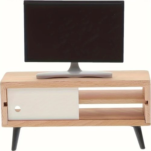 Juego 1 televisor miniatura con mueble/armario para casa de muñecas – mueble mini para sala/dormitorio, adorno