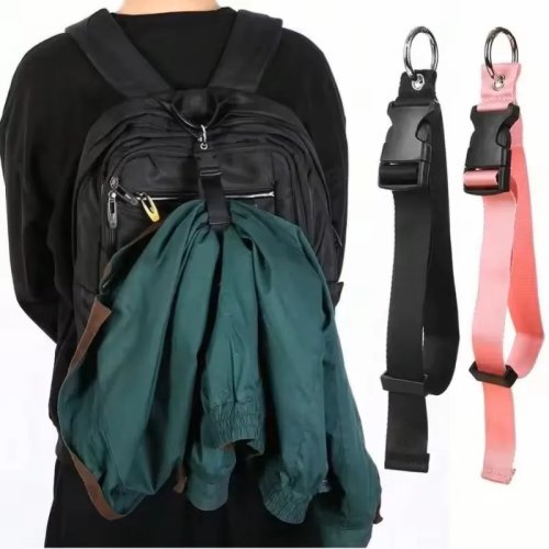 Travel add-a-bag strap — backpack attachment for suitcase/carry-handle with quick-release buckle
