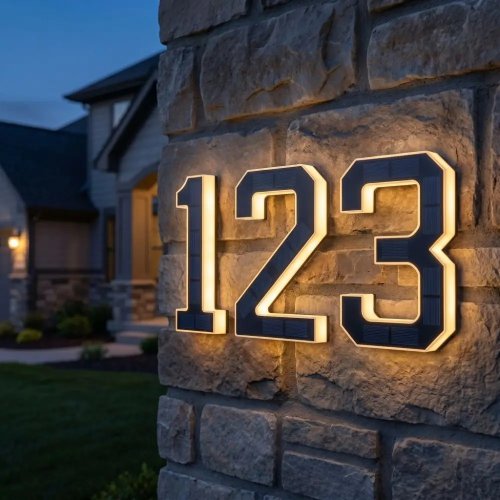 Solar waterproof illuminated house number sign – 6.7 in LED outdoor address plaque, no wiring