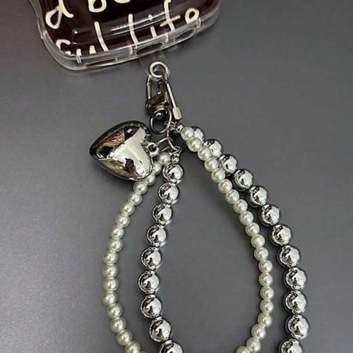 Sleutelhanger hart met namaakparel – tas- en autocharm, mode-accessoire voor dames