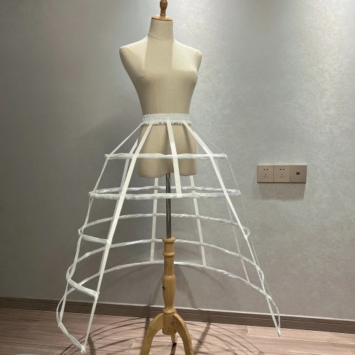 Petticoat/anágua branca feminina 5 aros tipo gaiola vazada, crinolina partida para vestido de noiva e pannier/bustle para cosplay