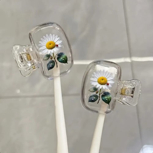 Set de 2 estuches para cepillo dental de viaje — Funda portátil antipolvo con diseño de margarita