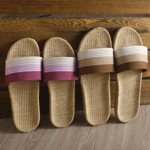 Chaussons d'intérieur femme été, légers et antidérapants en lin, doux
