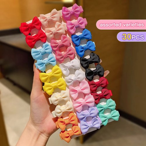 30 Pcs jepit rambut pita kain warna acak — jepit pita kecil untuk pemakaian sehari-hari