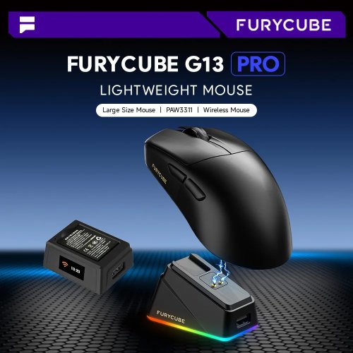 Rato gaming sem fios Bluetooth FURYCUBE G13PRO (sensor PAW3311) com base de carregamento e iluminação RGB