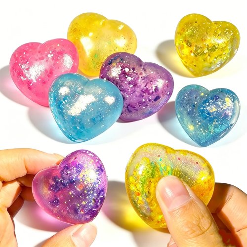 Herz‑Squishy (Farbwechsel) mit Pailletten – Stress‑Fidget zum Quetschen, sensorisches Spielzeug, Party‑Gastgeschenk/Präsent für Erwachsene