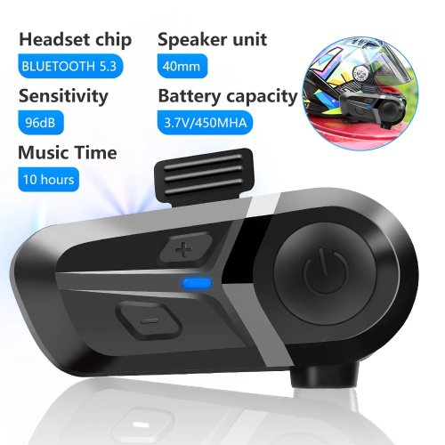Auricular para casco de moto Bluetooth 5.3 — Manos libres inalámbrico, resistente al agua, altavoz y auricular para llamadas y música