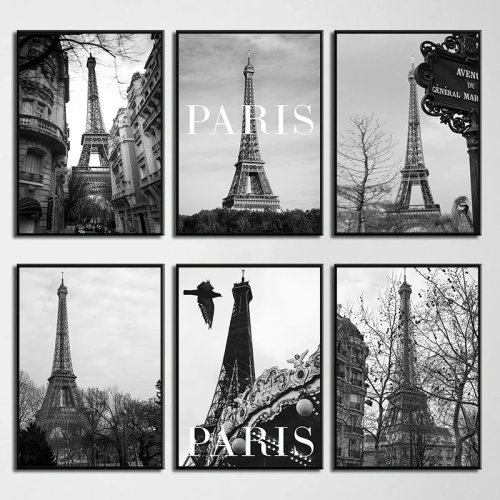 Poster Kanvas Tanpa Bingkai Menara Eiffel Hitam Putih – Hiasan Dinding Paris