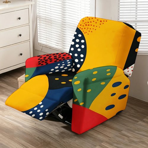 Copripoltrona reclinabile elasticizzato stampa pop art a pois e color block, sfoderabile e lavabile, copertura integrale per divano/poltrona