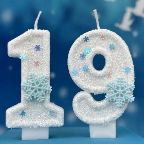 Cijferkaarsen 0-9 met sneeuwvlok (Frozen-motiv) – taartdecoratie voor verjaardag en babyshower