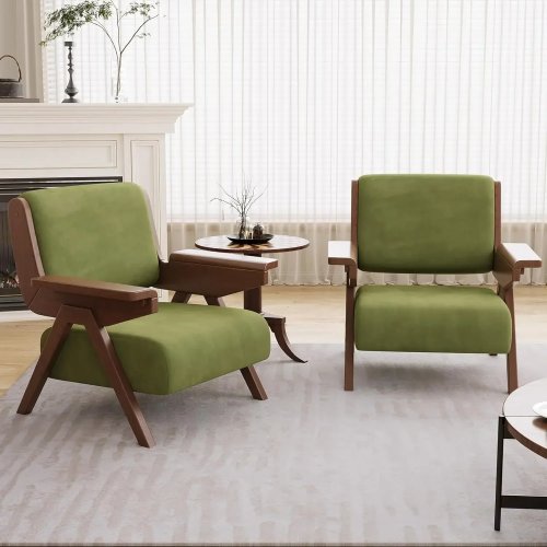 Set de 2 Sillones Mid-Century Modern tapizados en terciopelo, Estructura de madera maciza, Cómodos, Personalizables