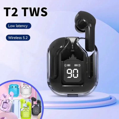 T2 Bluetooth In-Ear Ohrhörer kabellos, transparent, Hi‑Fi Stereo mit LED-Akkuanzeige – für Xiaomi