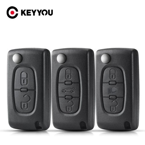 Obudowa pilota KEYYOU do Peugeot 207/307/308/407/607/807 i Citroën C2/C3/C4/C5/C6 — 2/3 przyciski, wkład klucza VA2/HU83 (CE0523/CE0536)