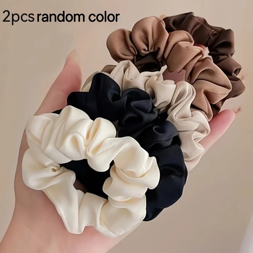 Set van 2 vintage zijden scrunchies – Elastische, haarvriendelijke haarbanden in gemengde kleuren, geschikt voor vlechten, paardenstaart en knot, voor thuis en onderweg