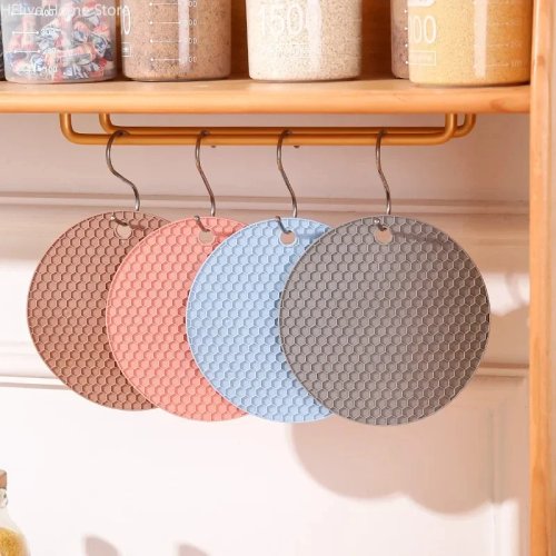 Alfombrilla de silicona multiusos para cocina, posavasos redondo antideslizante y resistente al calor, salvamanteles