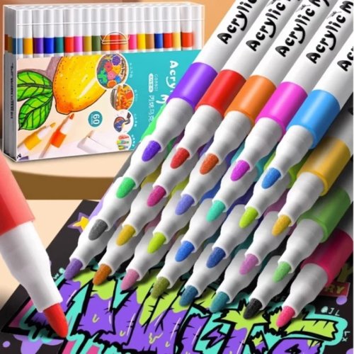 Set de marqueurs peinture acrylique 12–80 couleurs pour peinture sur pierres, céramique, verre et bois — fournitures loisirs créatifs
