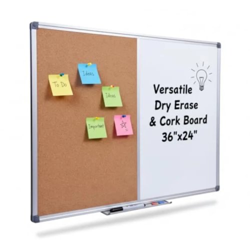 Magnet-Whiteboard und Kork-Pinnwand 91×61 cm / 36×24 in – Kombi-Board mit zwei Flächen für Zuhause & Büro
