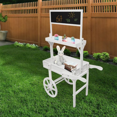 Weißer 2‑stufiger Pflanzenständer mit Kreidetafel – Blumentopfhalter/Präsentation, 79×42×125 cm