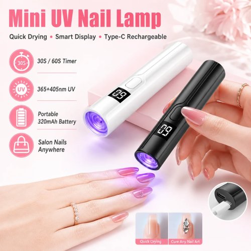 Mini lámpara de uñas UV/LED recargable con pantalla inteligente — secador portátil de secado rápido con base desmontable