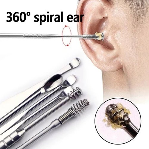 Conjunto 6 peças para limpeza de ouvidos — palitos espiral e cureta auricular para cuidados diários
