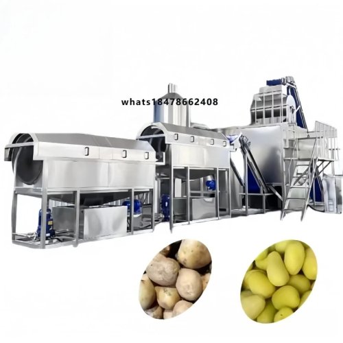 Línea de producción industrial automática de patatas fritas congeladas – máquina para cocer al vapor, pelar y cortar patatas