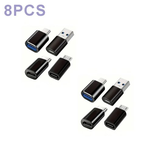Zestaw 8 adapterów USB-C – USB 3.0 OTG i konwertery Micro USB na USB-C, czarne metalowe wykończenie, kompatybilne z MacBook Pro, smartfonami, laptopami, PC