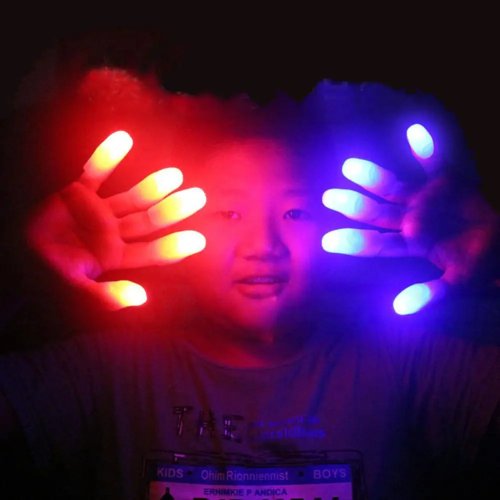 Lot de 2 lumières LED pour doigts/pouce — à piles, embouts rouges lumineux pour tours de magie et soirées