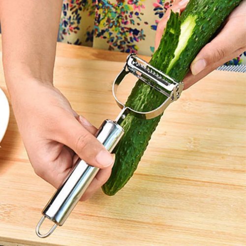 Heavy-duty 2-in-1 Stainless Steel Peeler & Grater with Ergonomic Handle, 17.7×8.8 cm