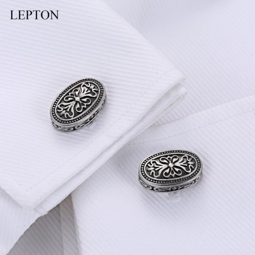 Gemelos vintage bañados en plata de forma elíptica para hombre — ideal para novio, trabajo o regalo