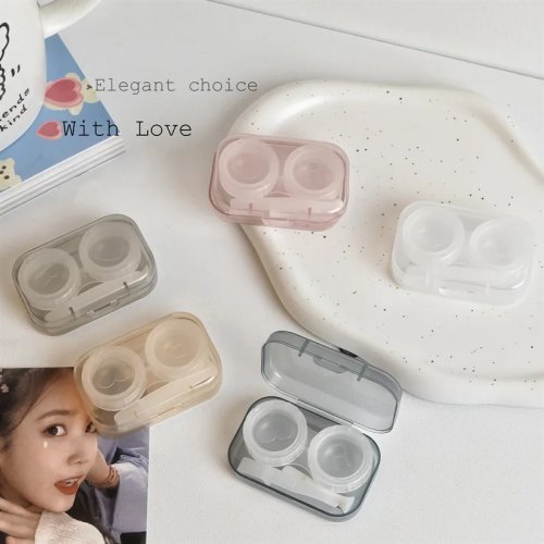Compact transparent contact lens case set - portable travel lens case