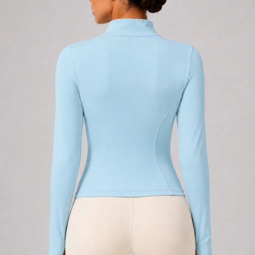 Women's full-zip yoga jacket — slim-fit long-sleeve athletic top with thumb holes, lightweight stretchy workout jacket for running