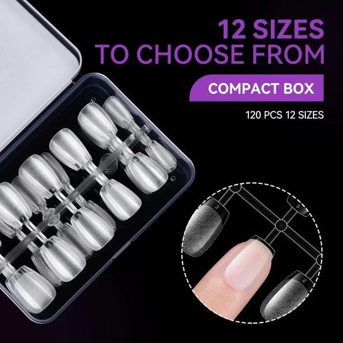 Extra-Short Coffin Gel Nail Tips — Full Cover, 120 pcs (12 sizes)
