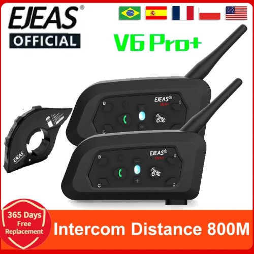 خوذة دراجة نارية EJEAS V6 PRO+/PLUS مع انتركوم بلوتوث لستة راكبين، مدى 800 م، مقاومة للماء IP67