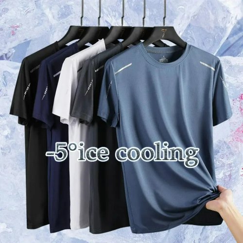 T-shirt running uomo manica corta rifrangente, tessuto ice‑silk, asciugatura rapida, traspirante e leggero