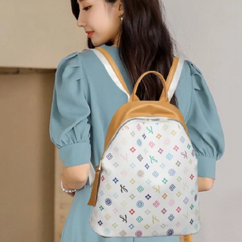 Ransel travel wanita kulit bercetak mewah berkualitas tinggi, kapasitas besar — tas bahu/tote untuk laptop & sekolah