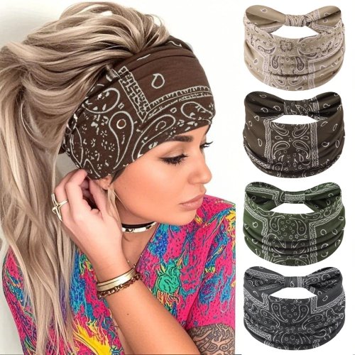 Bandeau large imprimé pour yoga — turban cheveux style ethnique