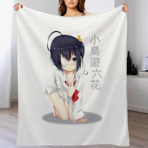 Plaid en fausse fourrure Kawaii Rikka‑chan — couverture douce et chaude pour lit