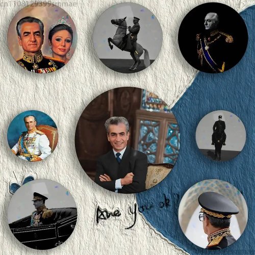 Pin émaillé 58 mm Roi Mohammad Reza Shah Pahlavi — broche/badge rond fait main pour sac à dos et vêtements