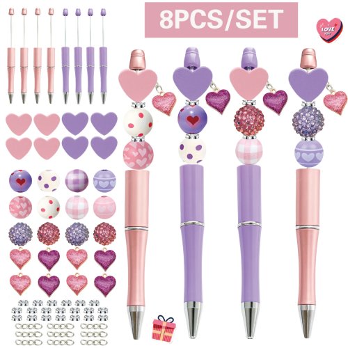 Bộ 8 bút DIY đính hạt màu hồng và tím — Quà tặng cho vợ hoặc người yêu