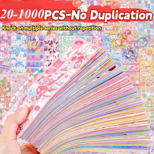 Lot de 20–1000 autocollants kawaii à effet laser, assortiment sans doublons — pour agenda, DIY, école et déco enfant